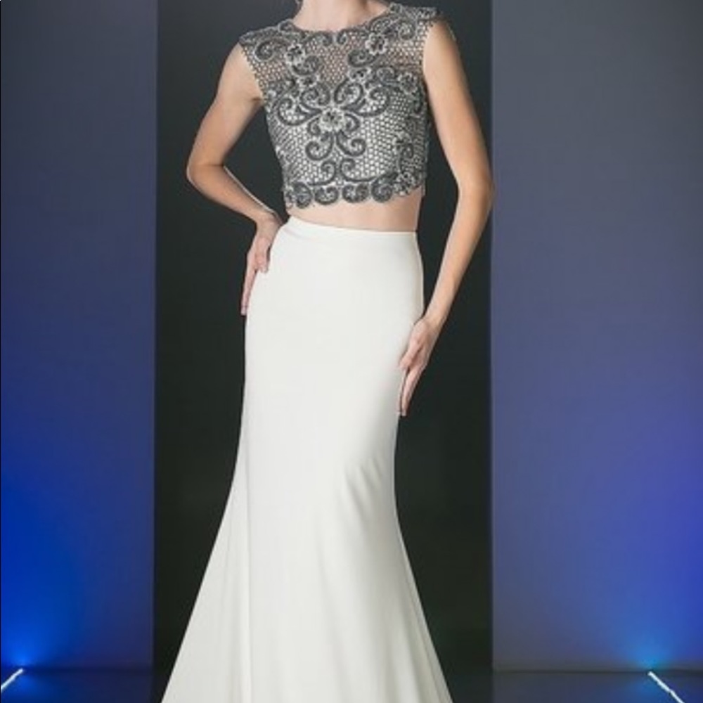 NWT Cinderella Divine Beaded 2 Piece Stretch Knit Sheath Dress/Gown  size 8